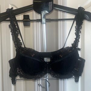 Pleasure State Couture Elegant Lace Trimmed Black Bra 36B